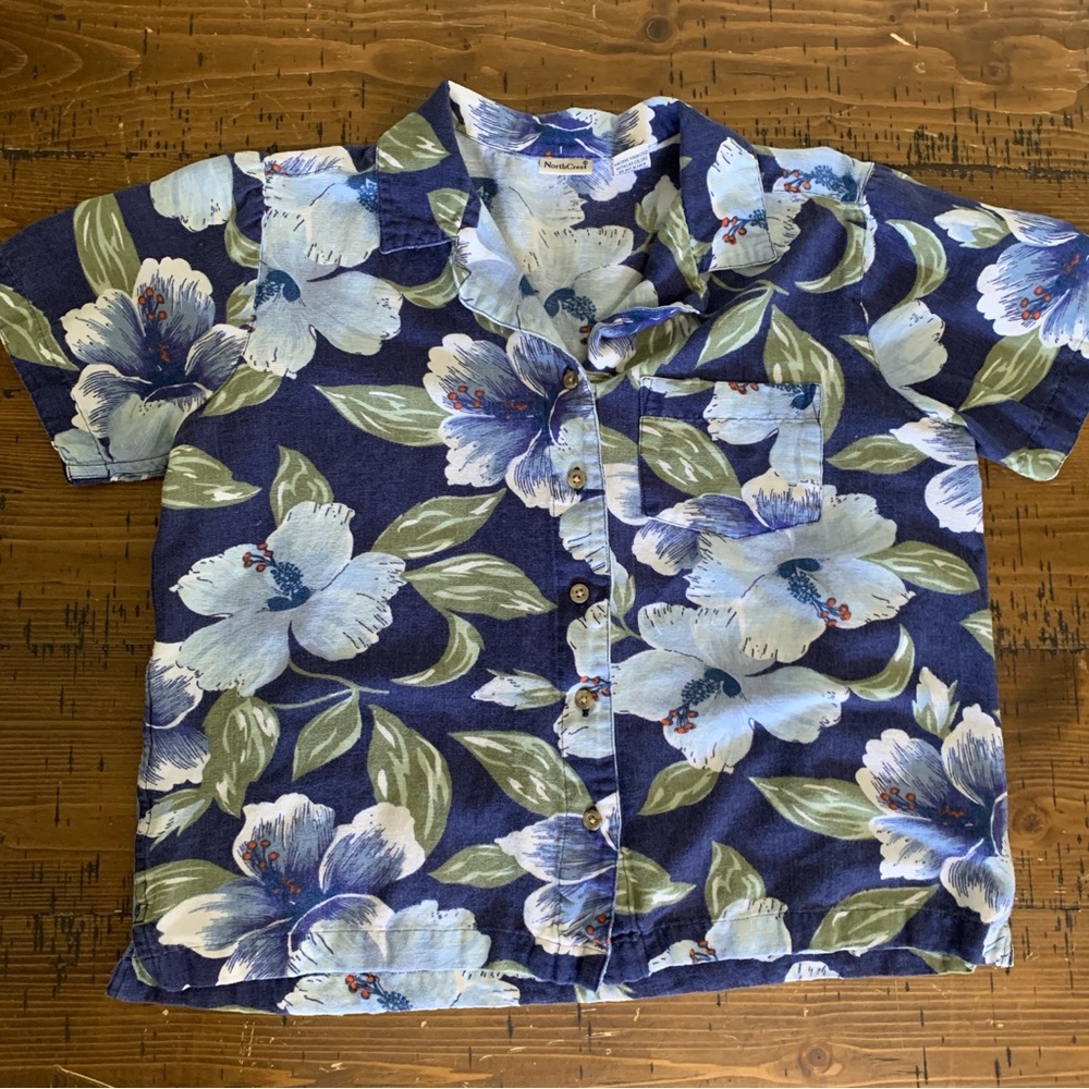 VTG Northcrest Blue Hawaiian Floral Button-Front Shirt